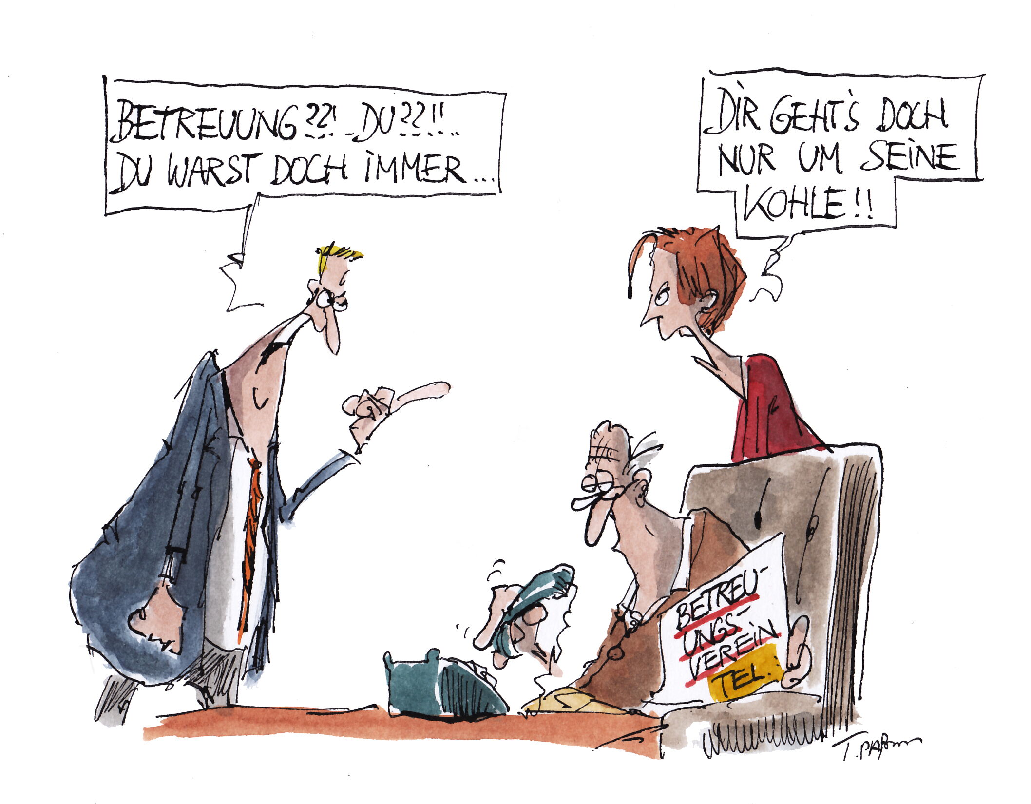 Betreuung von Angehörigen Karikatur zum Thema „Betreuung von Angehörigen”, Familienangehörige als Betreuer