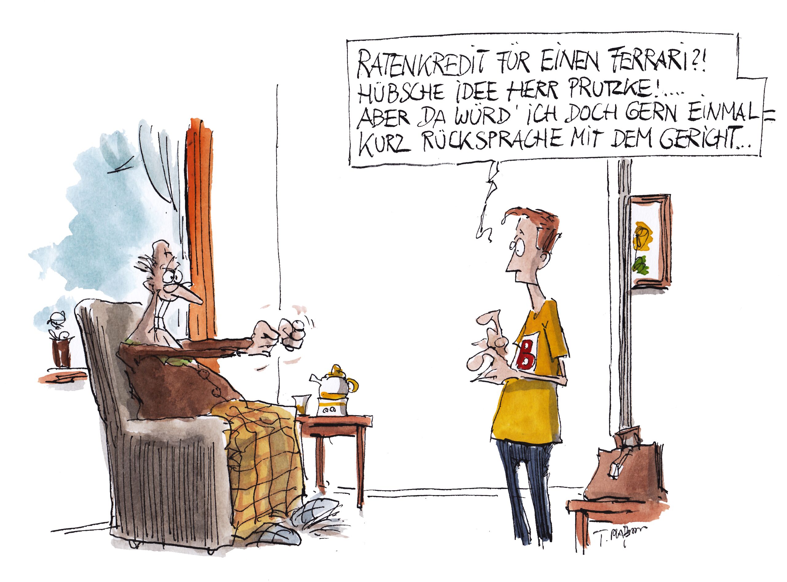 Risiken absichern und Aufwand entschädigen Karikatur zum Thema „Ehrenamtliche Betreuung: Absicherung und Aufwandsentschädigung”